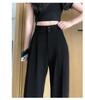 Women's High Waist Black Suit Pants - 2025 Summer Collection, Petite Wide Leg, Draped Straight Trousers