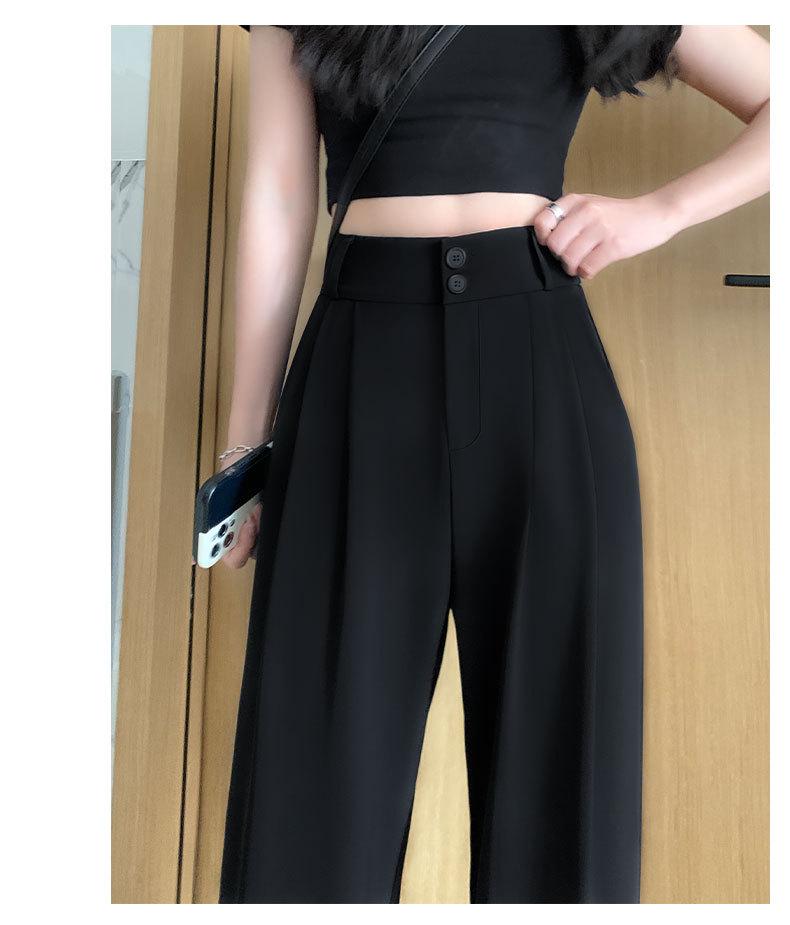 Women's High Waist Black Suit Pants - 2025 Summer Collection, Petite Wide Leg, Draped Straight Trousers