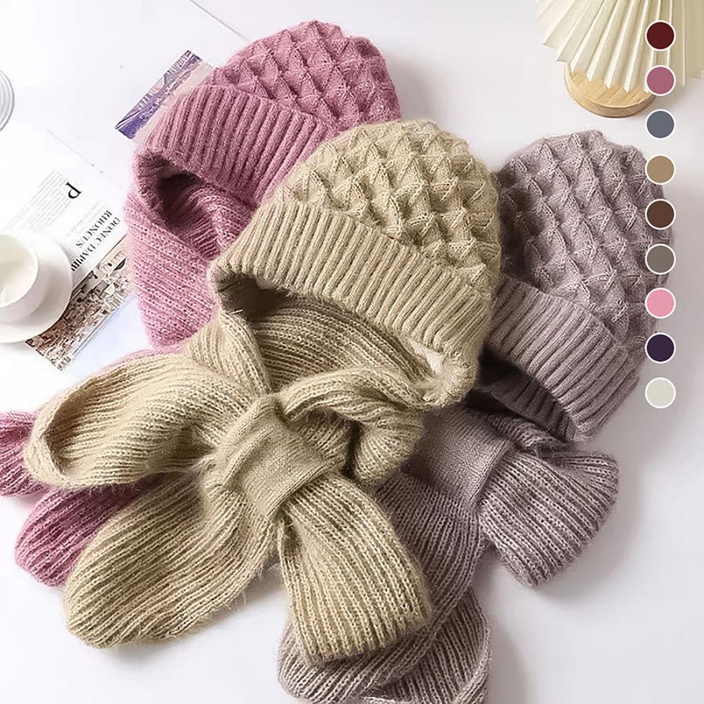 One Piece Hat Scarf Windproof Winter Knitting Thick Warm Ear Guard Hat for Woman Girs Winter Outdoor Use