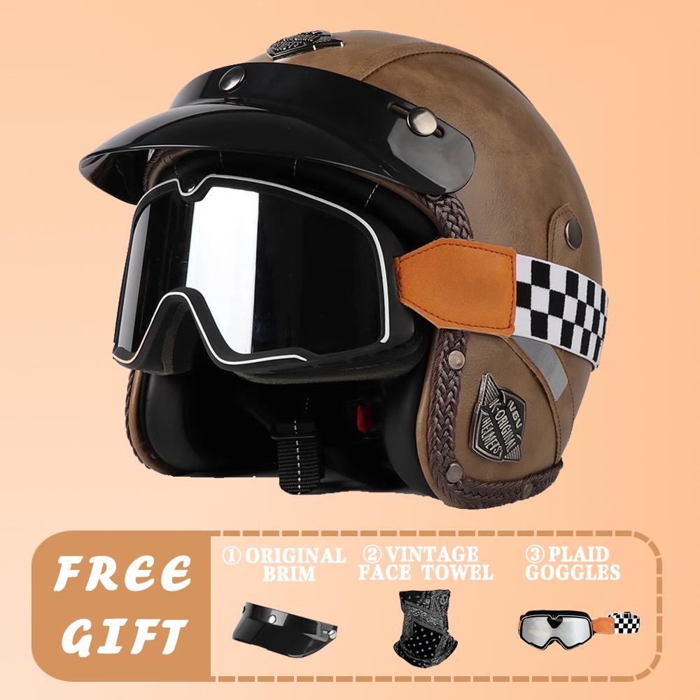 VGV Motorcycle Helmet DOT Certification Motorcycle Lightweight Four Seasons Street Helmet Three Quarters Vintage Half Helmet