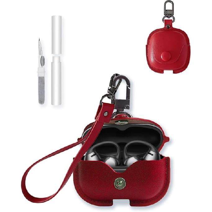 

Case for SHOKZ OpenDots ONE Earbuds,Stylish Retro Soft Protective,BOVUGAC Premium PU Leather Case Cover with Cleaning Kit & Lanyard for SHOKZ червоний