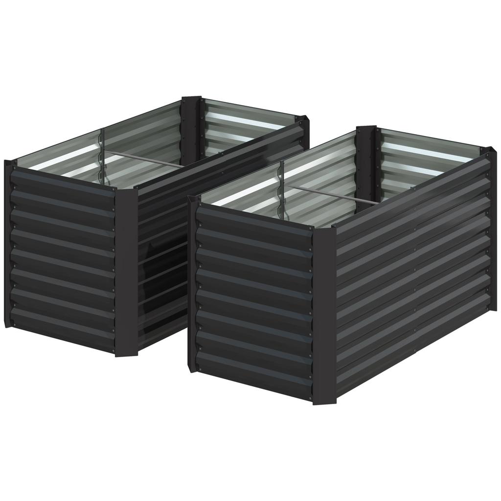 Raised Garden Bed, Set of 2. Planter Box. Extra Deep. Metal. 120 X 60 X 60 Cm. Dark Gray
