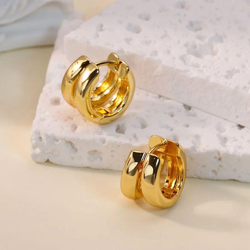Classic Double Hoop Earrings for Women Chunky Stainless Steel Gold Earring Trend New in Minimalist Pendientes Jewelry