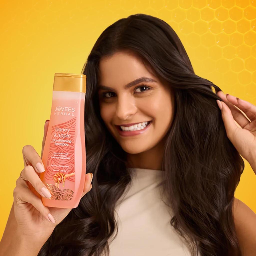 Jovees Herbal Honey And Apple Conditioning Shampoo 300 Ml For Silky Soft Shiny Hair Repair Frizz Control