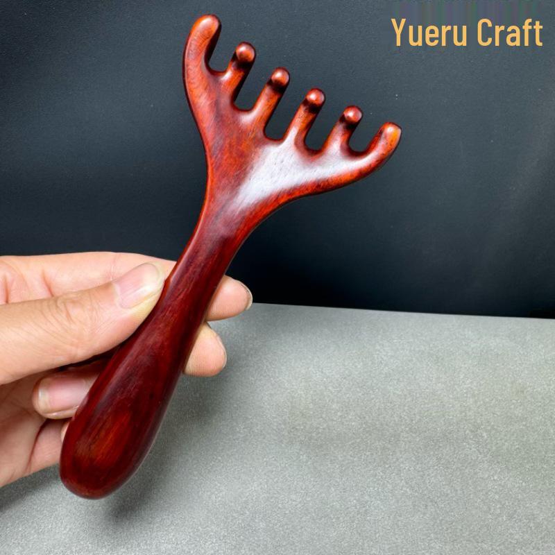 Rosewood Five-Finger Scalp Comb for Meridian Massage & Hair Therapy