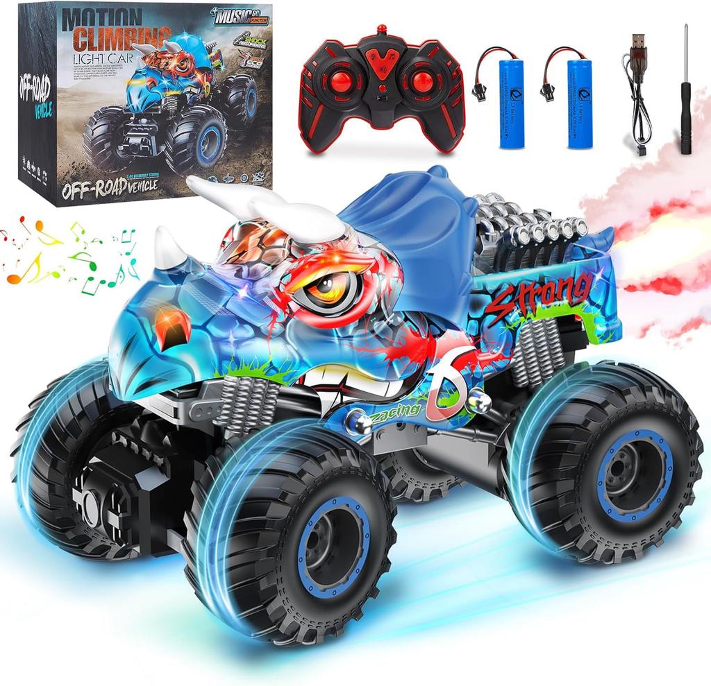 Popular RC Car, Off-Road Dinosaur Monster Truck Toy for Kids, Rechargeable, Remote Control Car, Break-Resistant, Non-Slip Large Tires, 2