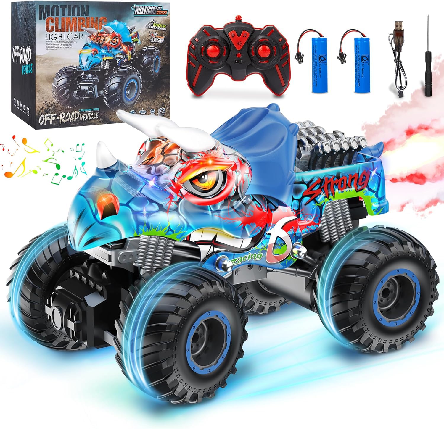 

Popular RC Car, Off-Road Dinosaur Monster Truck Toy for Kids, Rechargeable, Remote Control Car, Break-Resistant, Non-Slip Large Tires, 2