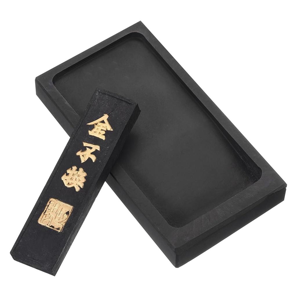 ABIY-4 Inch Chinese Calligraphy Ink Stone with Ink Stick, Rectangle Ink Stone Tray for Traditional Calligraphy Practice