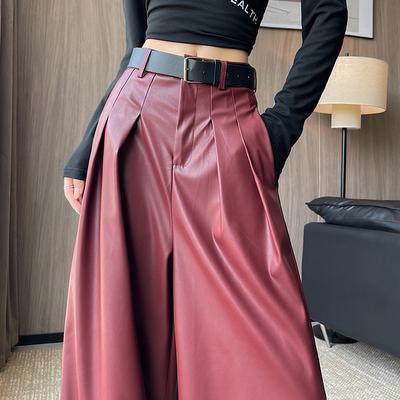 Suit Wide-leg Leather Pants Women's Autumn and Winter New High-waisted Loose PU Leather Casual Wide-leg Pants Mopping Trousers