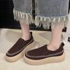 2025 autumn leather muffin shoes women's new fashion single shoes one-pedal loafers simple versatile platform lazy shoes