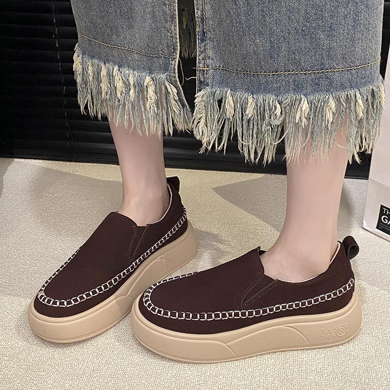 2025 autumn leather muffin shoes women's new fashion single shoes one-pedal loafers simple versatile platform lazy shoes