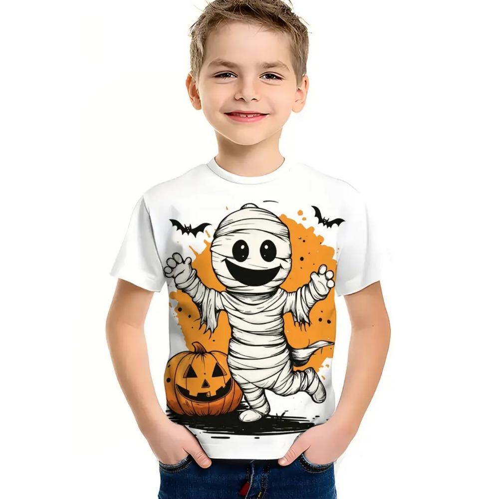 Halloween Boy T-shirt Dinosaur Pattern Summer Short Sleeved Casual Fashion Printed Children's Top Party Gift Children's Clothing
