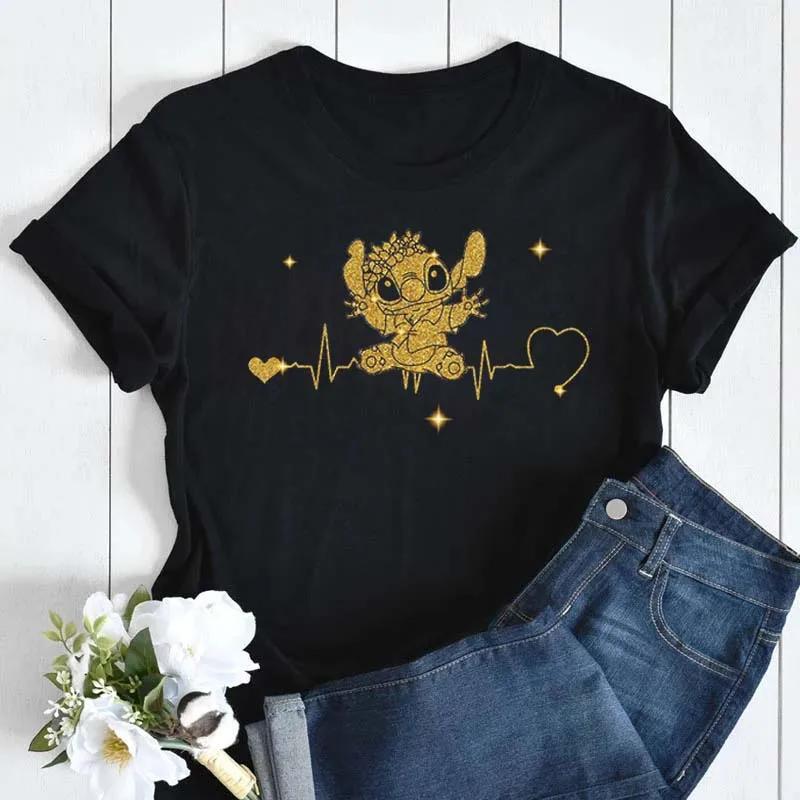 Kawaii Stitch Women's Fashion Top Casual Women's Round Neck T-Shirts Harajuku 90s Cute Stitch Women's Short Sleeves Tops Tees