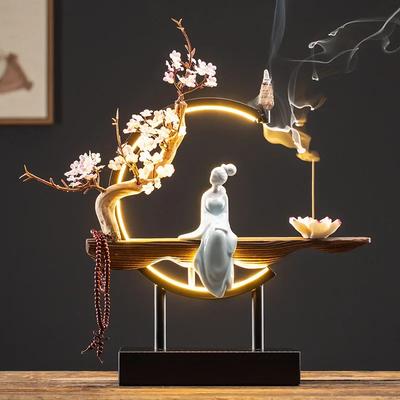 FY Chinesischer Stil Rückfluss Räuchergefäß Plug-in LED-Licht mit Eisenrahmen Räucherstäbchenhalter Große Größe Heimdekor Ornamente