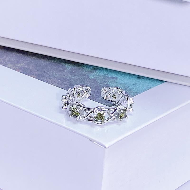 Light Luxury Color Treasure Cool Feeling Green Super Fairy Super Flash Full Diamond Inlaid Zir*****Pening Ring Small Cool Senior Ring Woman