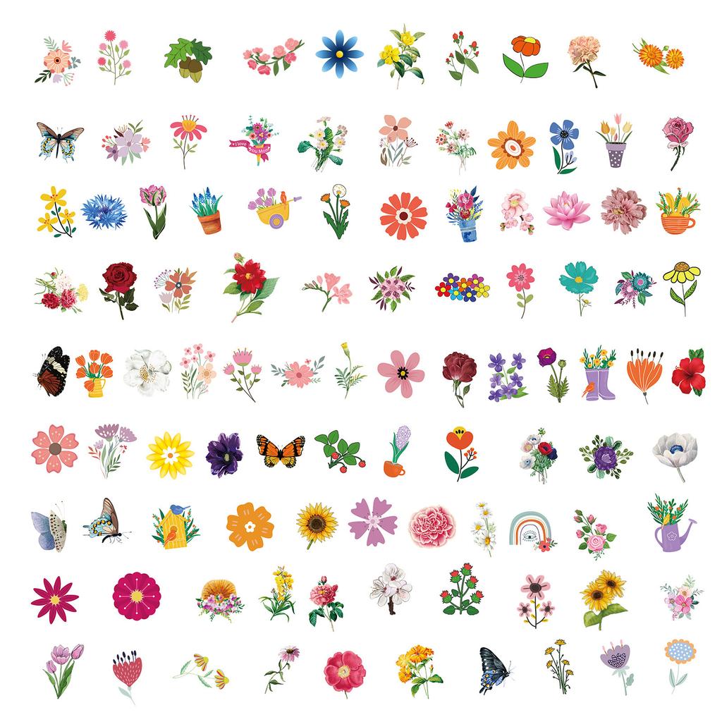 100 Flower Stickers Notebook Mobile Phone Luggage Flower Flower Leaf Xiaoqing Graffiti Sticker