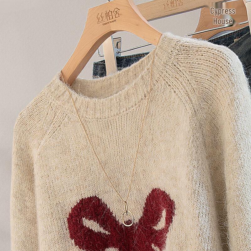 Silvshe Women's Bowknot Loose Fit Round Neck Sweater