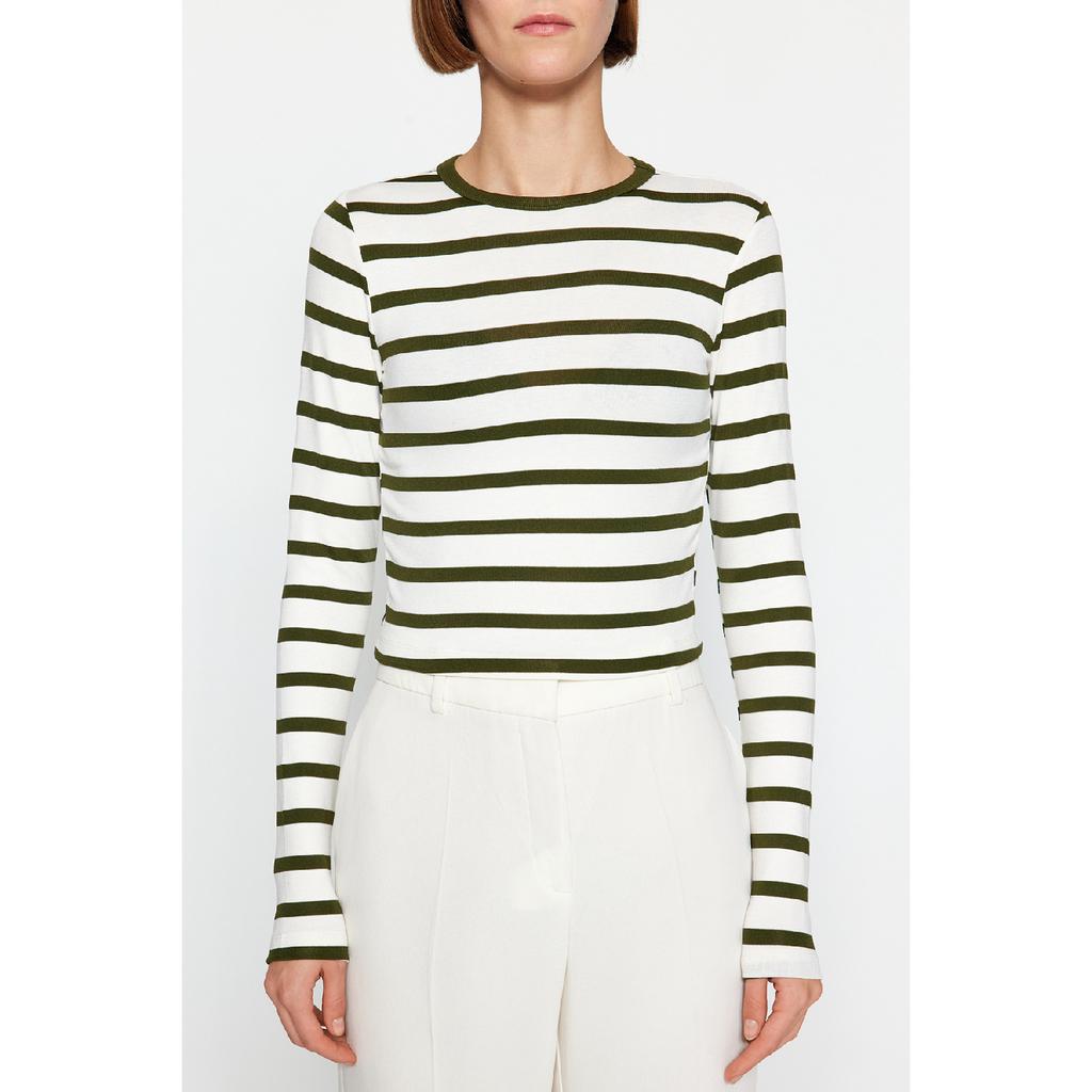 Bluză tricotată elastică cu dungi negre din țesătură moale din viscoză Twoaw24bz00048