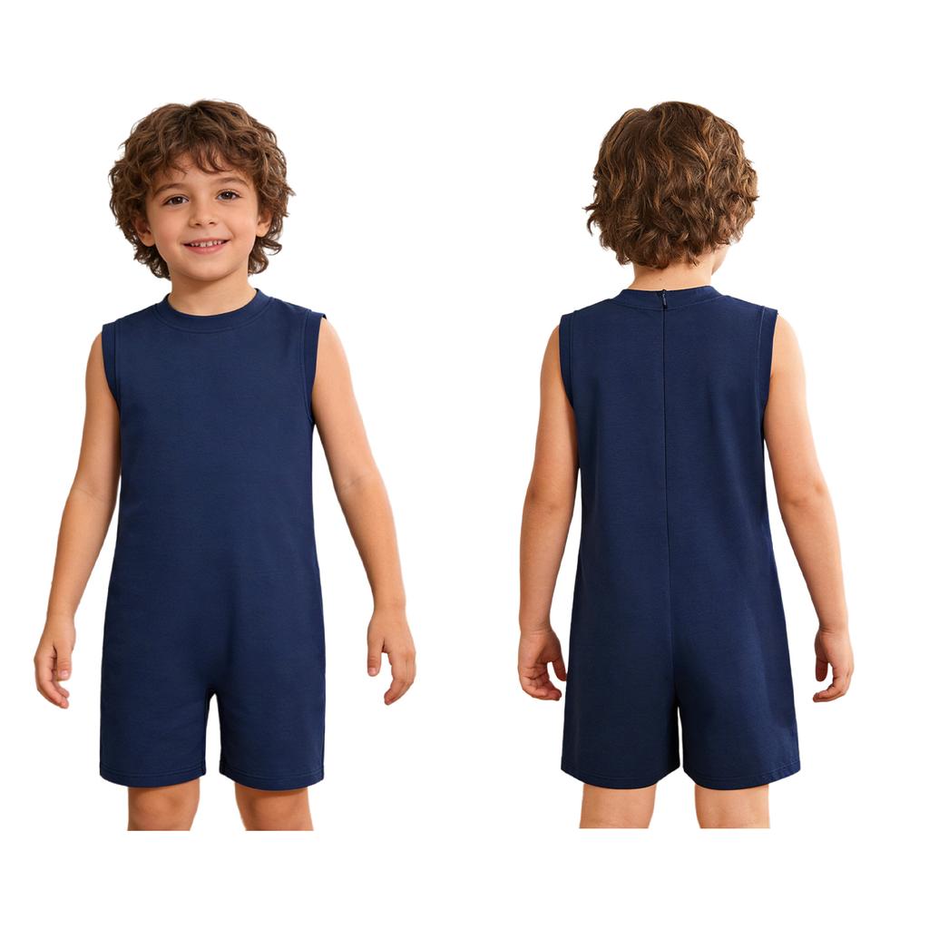 Kids Adaptive Fitness Romper: Round Neck Sleeveless Zipper Jumpsuit for Boys Girls Special Needs Yoga