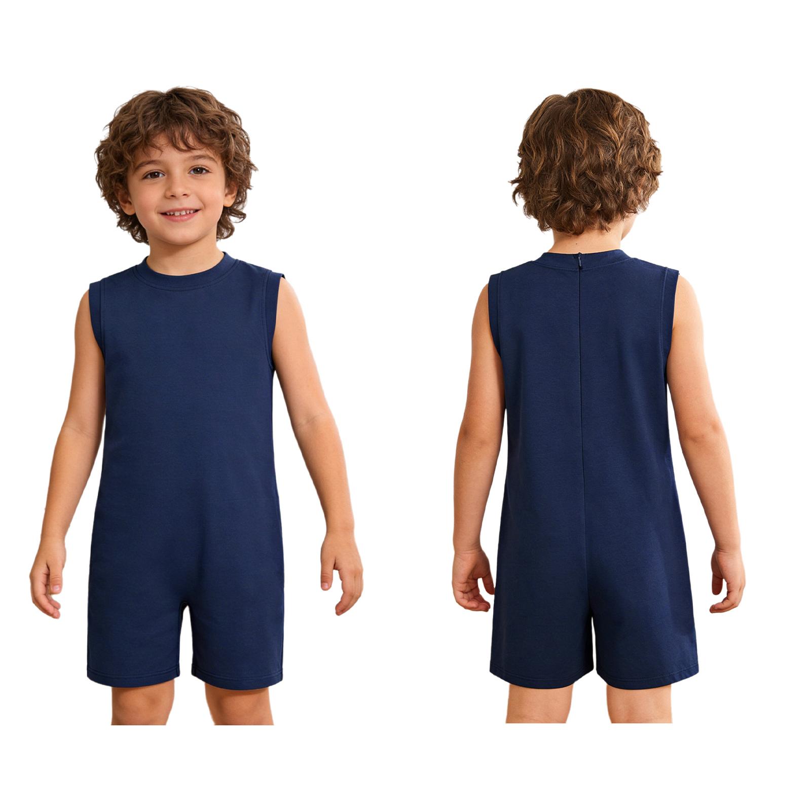 Unisex Kinder Adaptive Kleidung: Rundhals Ärmellos Reißverschluss Kurzer Strampler für Yoga Fitness bei besonderen Bedürfnissen 5-6 Years