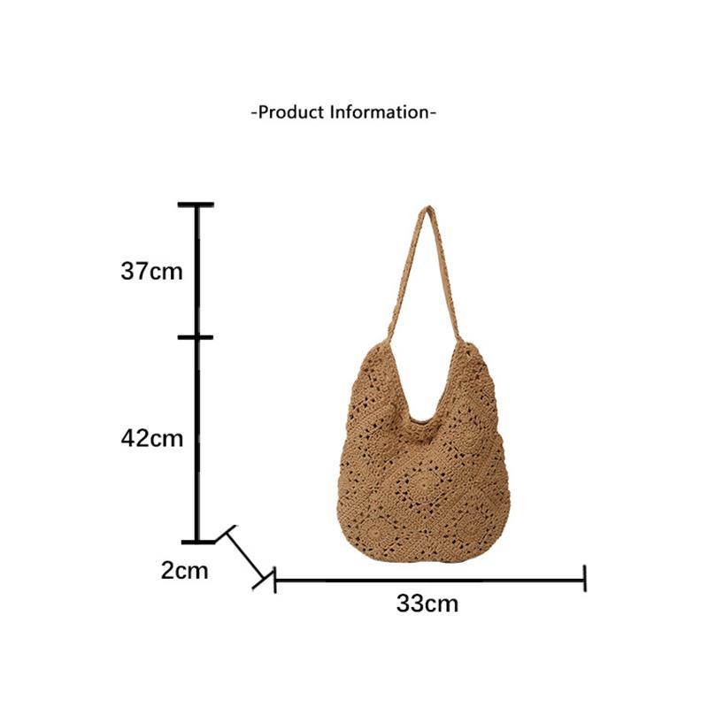 Women Woven Bag Chic Hobo Bag Large Capacity Weaving Shoulder Purse Stylish Hollow Out Handbag Vacation Bag