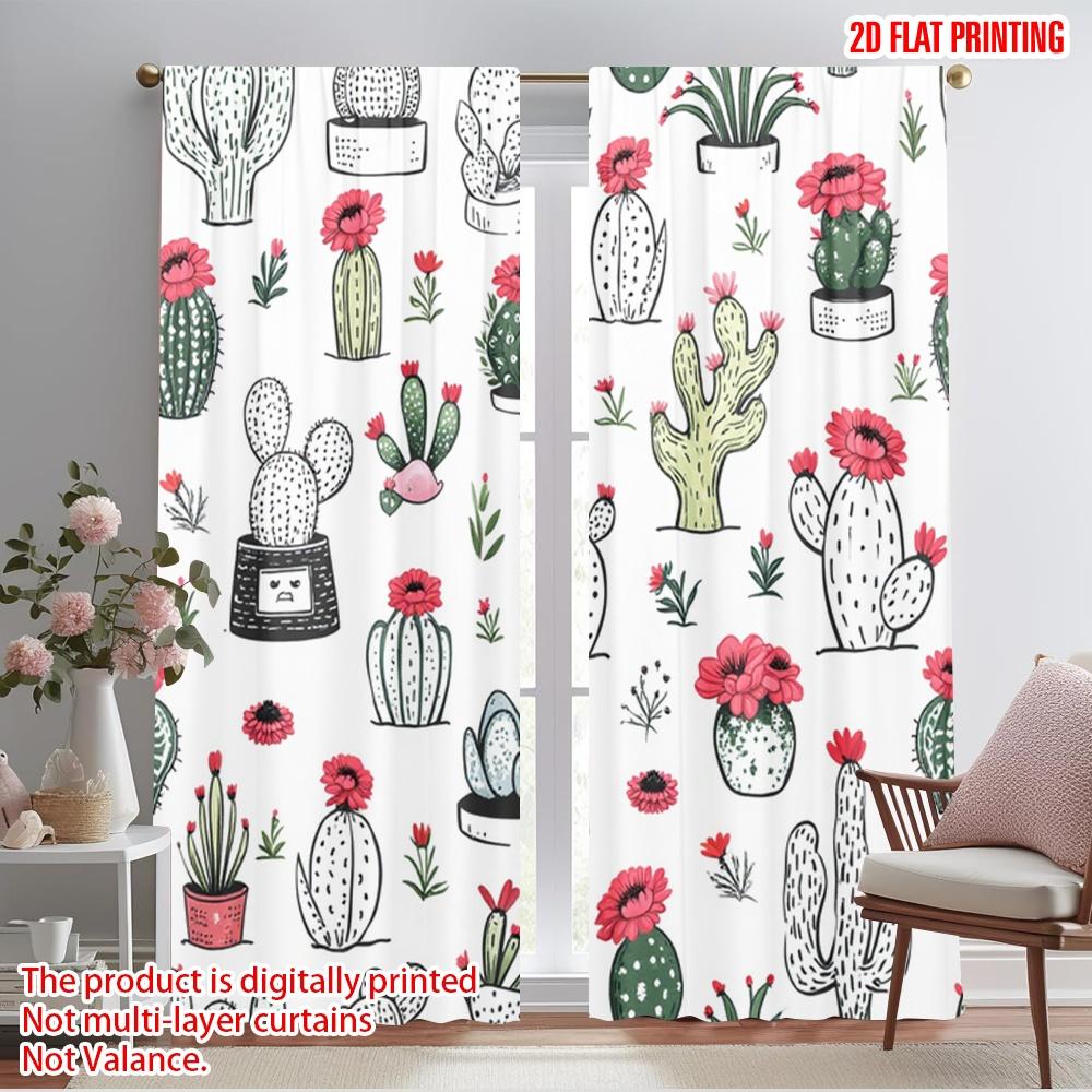 2pcs 2D flat printing Halloween Drapes Bohemian cactus 100% Polyester Without Electricity Spring Party & Holiday Decor Use for