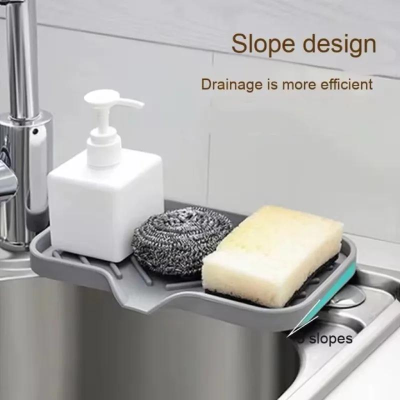 New Silicone Faucet Mat Kitchen Sink Tray Soap Dispenser Sponge Drain Pad Sink SplashDrying Mat Countertop Storage Tray SoapTray