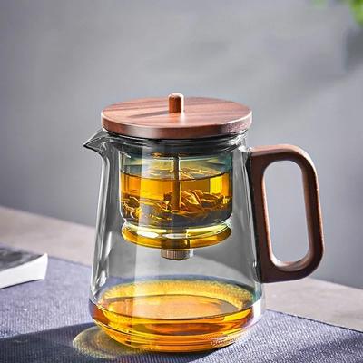 800ml Glass Teapot with Wood Handle Heated Resistant Filtering Glass Kettle Transparent Flower Tea Glass Tea Pot Teaware