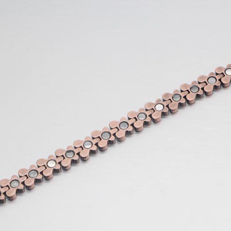 Womens Red Copper Bracelet With Neodymium Magnet Vintage Style Round Geometric Design