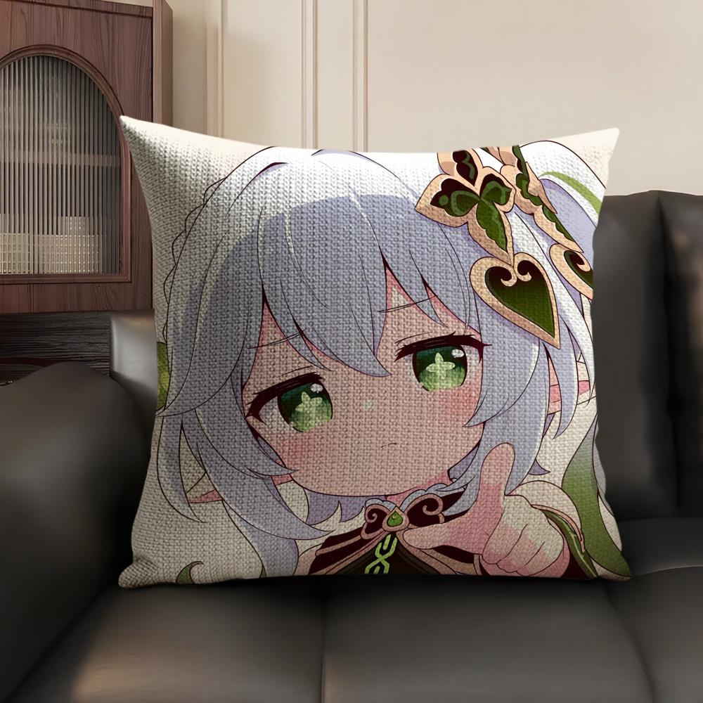Nahida Genshin Impact Cute Cushion Cover Natural Linen Organic Fabric DoubleSided Printing Sofa Home Decor Gift Pillow Case