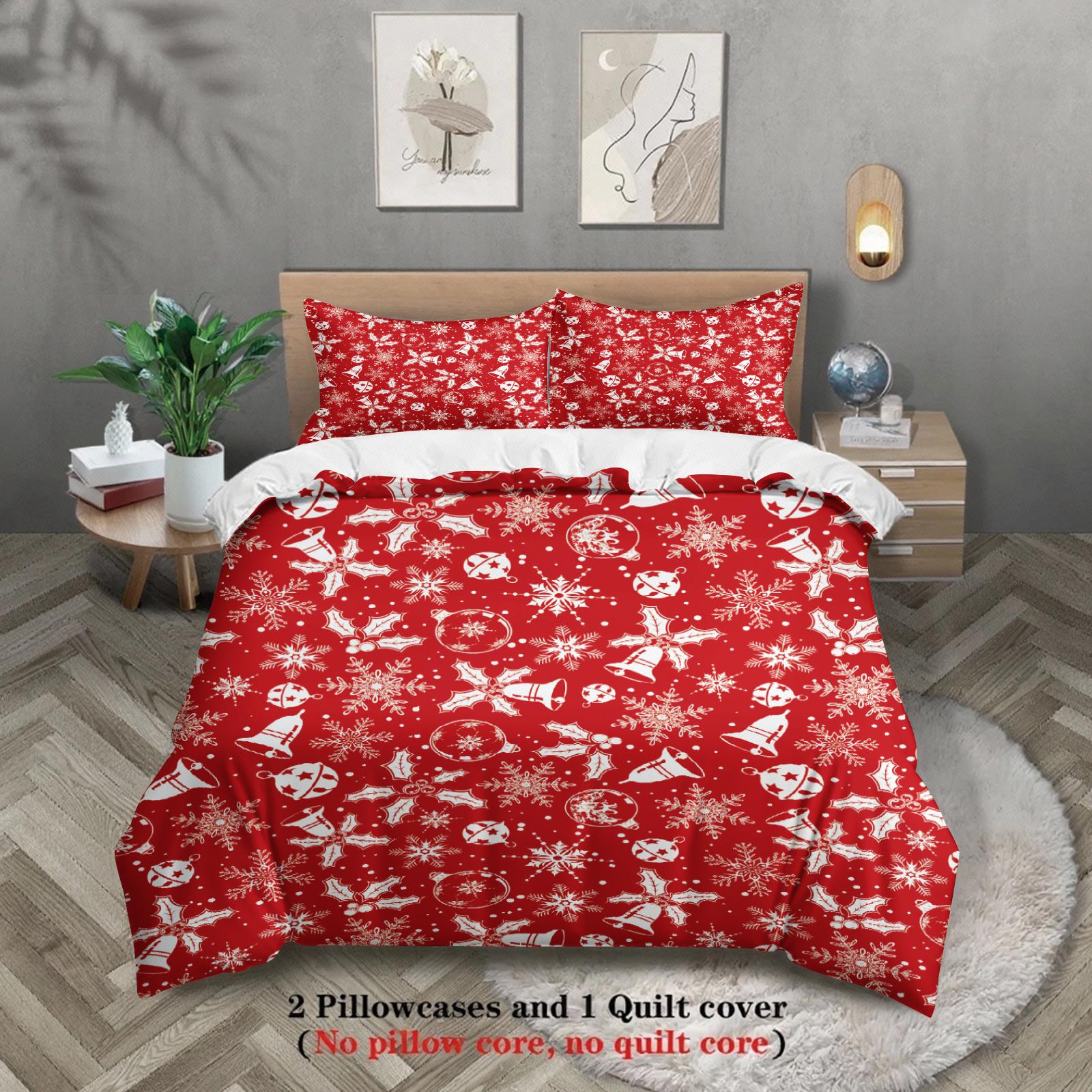 

Merry Christmas Bedding Set 2026 Christmas Duvet Cover Set Single Twin Queen King Size No Filling Christmas Gift For Kids Girls EU Single(135x200cm)