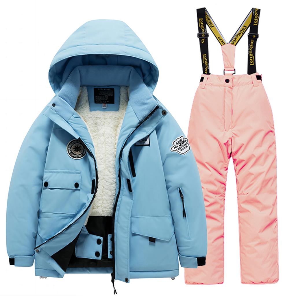 Children's Fashion Skiwear Set Boys' And Girls' Thickened Waterproof Warm Ski Suit Jacket And Trousers Outfit Set