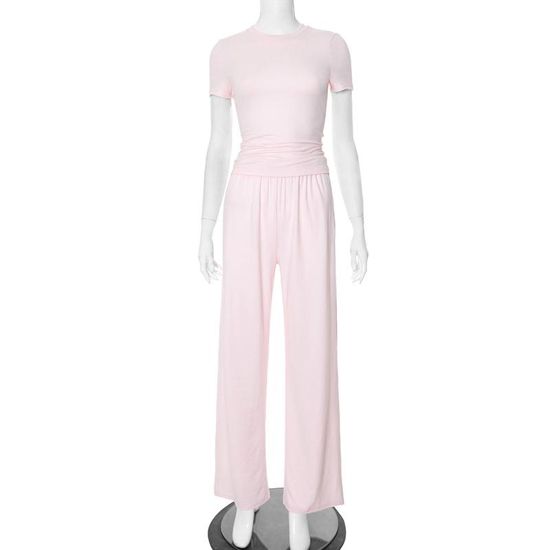 Women Top Pants Suit 2 Piece Sets Thin O-neck Long Sleeve Shirts Elastic Wasit Trousers Female Outfits 2025 New Lady Tracksuit