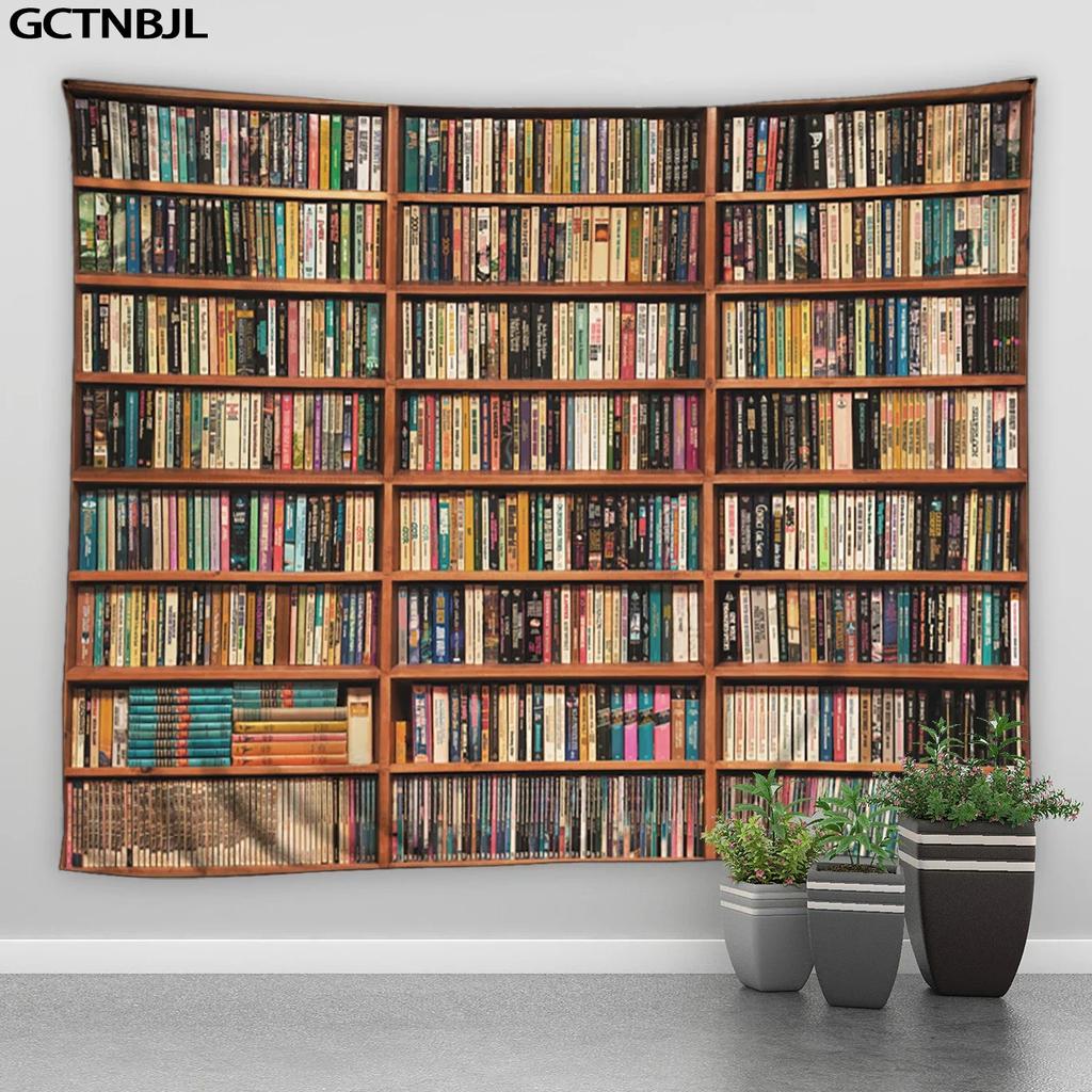VIKAMA Retro Library Bookshelf Tapestry Modern Minimalist Study Background Cloth Literary Retro Style Living Room Decoration