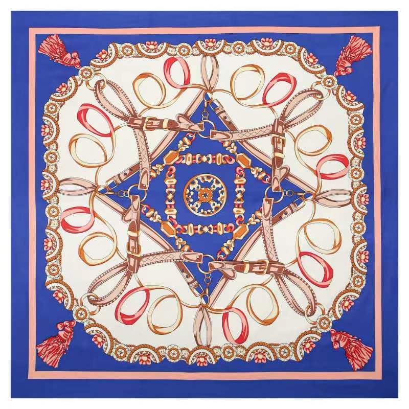 

130*130cm 100% Twill Silk Scarf Women Luxury Chain Print Beach Shawl Square Bandana Kerchief Femme Fourlard Echarpes Stoles