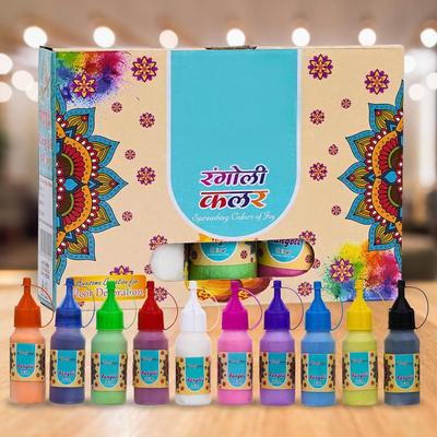 Juego de 10 Botellas de Colores Rangoli | Paquete Kit de Herramientas Rangoli | Botellas Rellenos Rangoli | Colores Vibrantes para Hermosos Diseños Rangoli |