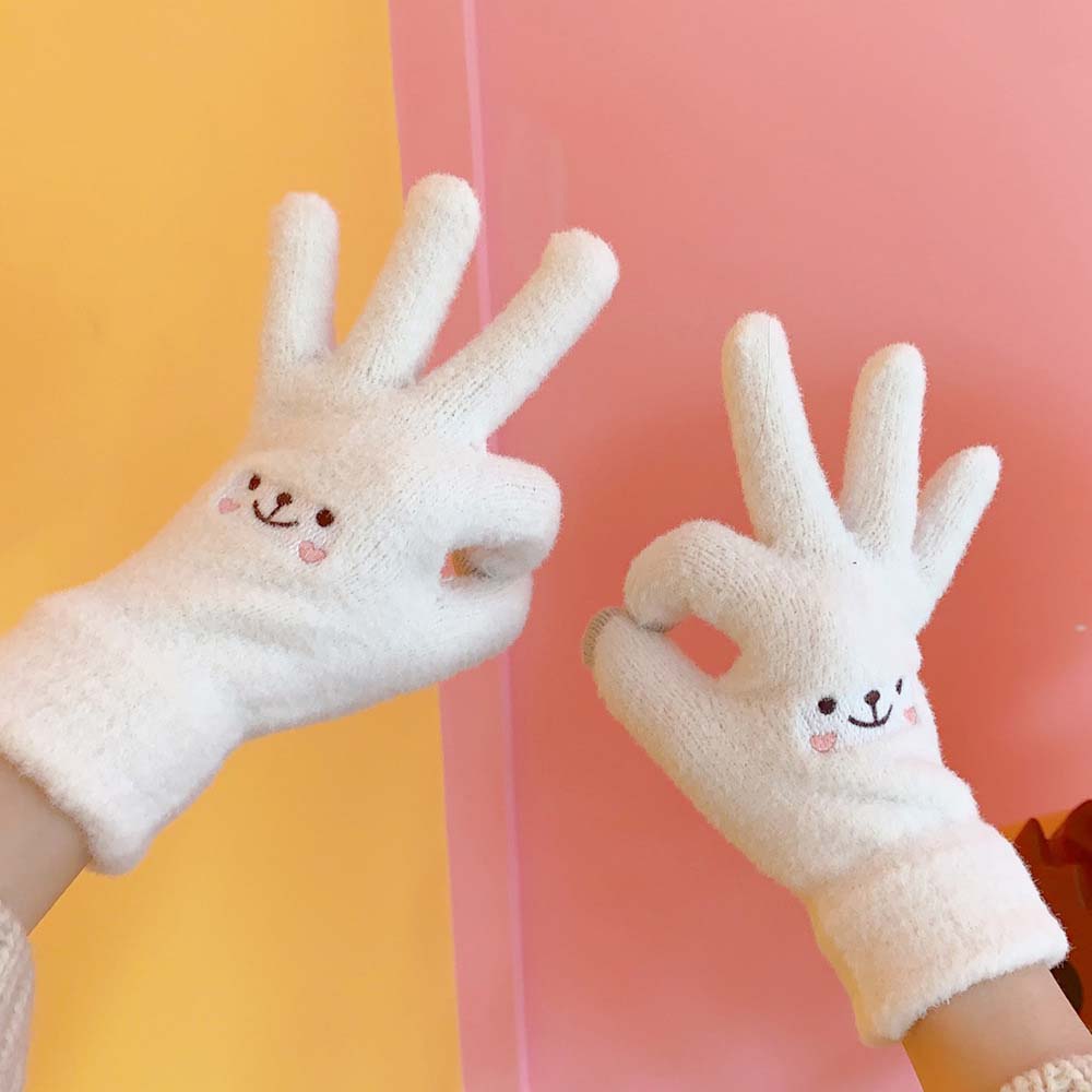 Winter Warm Cartoon Student Men Women Full Finger  Gloves Warm Mittens Knitted Gloves