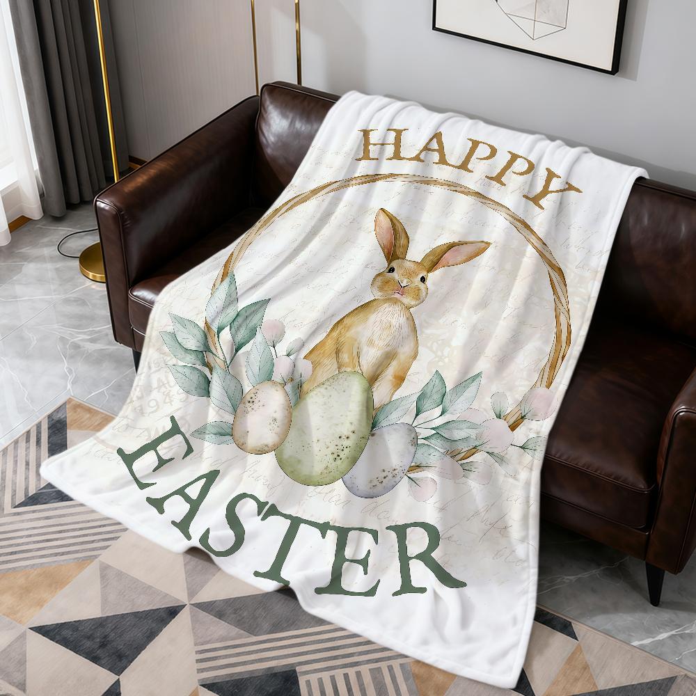 Easter Cute Bunny Retro Egg Cartoon Art Rabbit Warm Soft Plush Blanket For Sofa Living Room Nap Home Bedroom Travel Gift Hogar