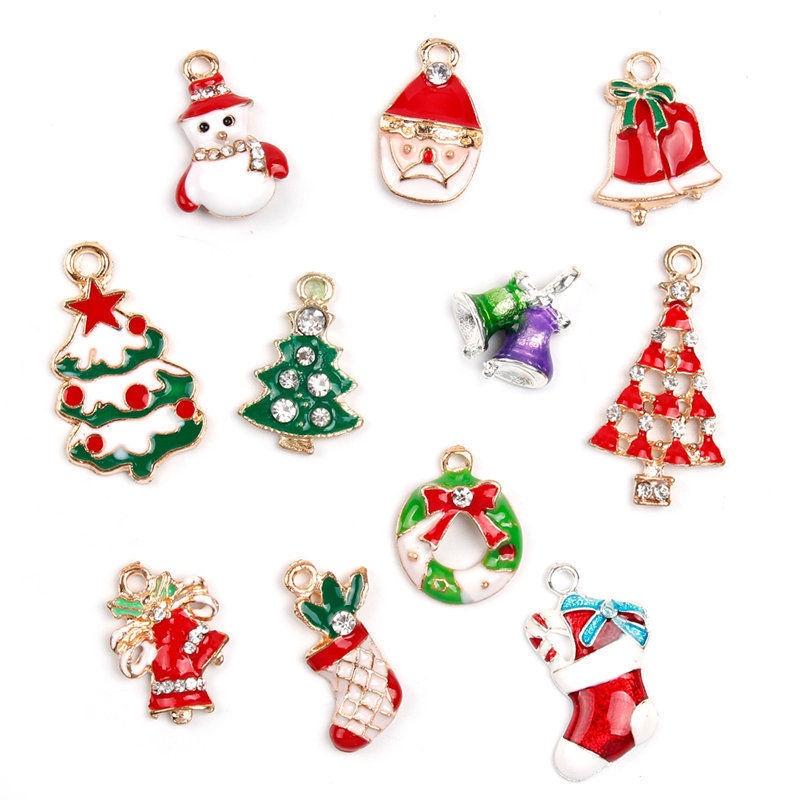 Festive 19pcs Metal Alloy Mixed Christmas Charms Set With Colorful Designs