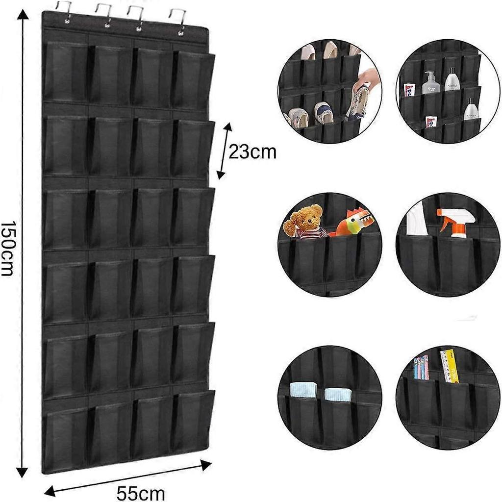 Hanging Shoe Rack, 24 Pockets Hanging Storage Pocket, Over the Door, Wall Hanging Wardrobe, Black Large Mesh Pockets (Black) 1pc)