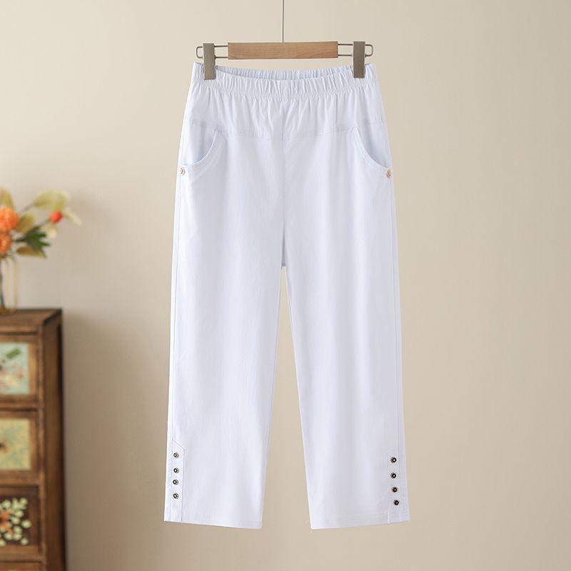 Sommer Neue Lässige Baumwoll-Cropped-Hose für Damen, Hohe Taille, Lockere Passform, Übergröße, Vielseitige Hose mit geradem Bein