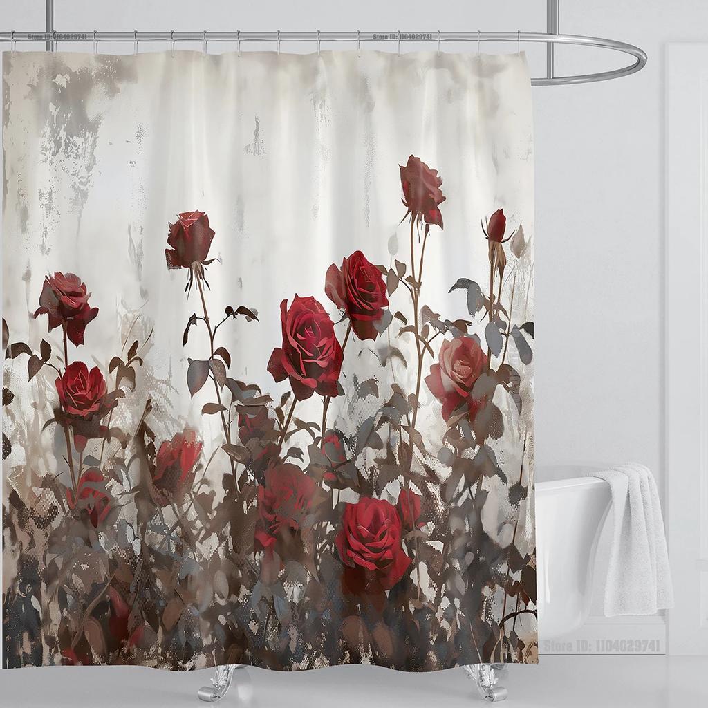 Rose Flower Shower Curtain Waterproof Shower Curtain Polyester Fabric 3D Printed Curtain Bathroom Decoration With Hook