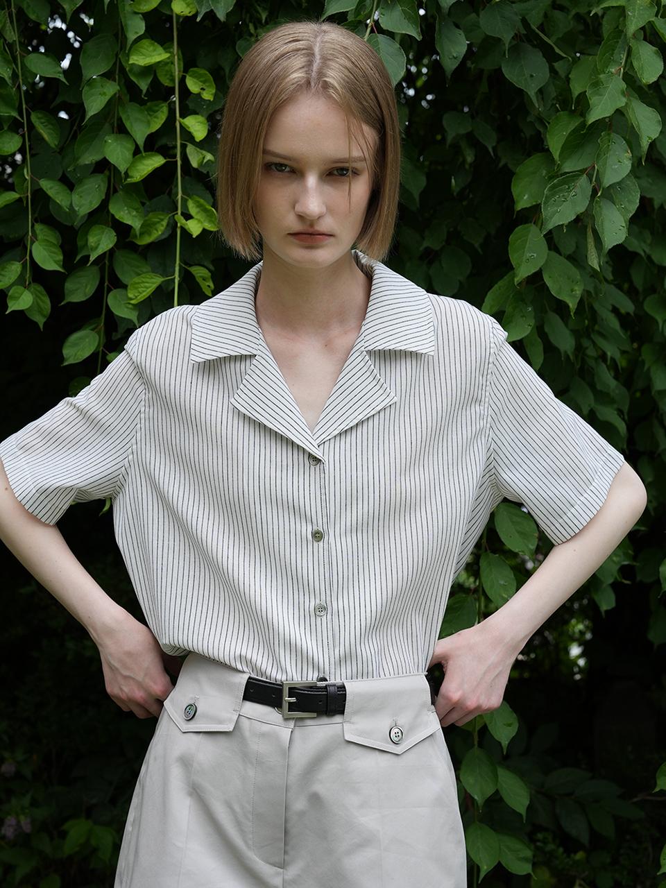 Raye Miga Stripe Linen Cotton Pajama Shirts Blouse (Ivory)