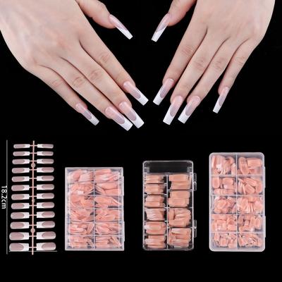 Rectangle French Nude Classic Nail Art, Simple Wind Fake Nails