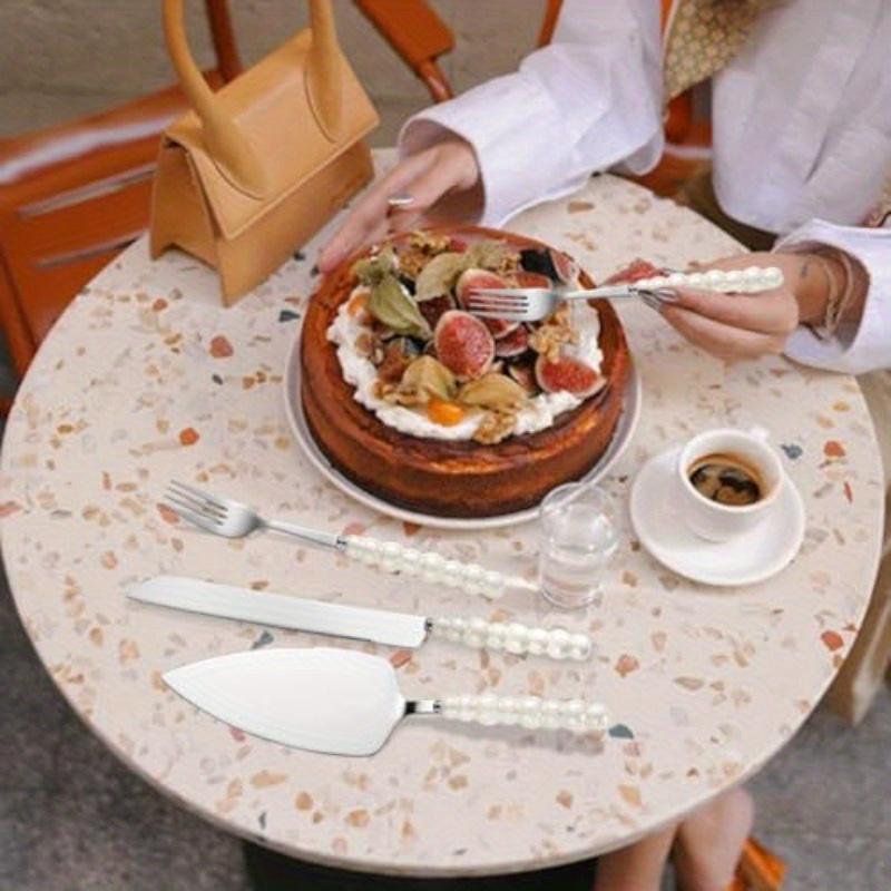 4pcs Elegant Wedding Cake Knife and Server Set with Pearl Ceramic Handles - Stainless Steel, Perfect for Cakes, Pies, and Special Occasions