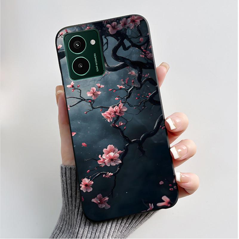 Custodia per Telefono Stampata Per Nokia HMD Pulse PRO/HMD Pulse/HMD Pulse+ Cover Guscio Nero in Morbido Silicone Custodia Carina con Fiore Cartone Animato