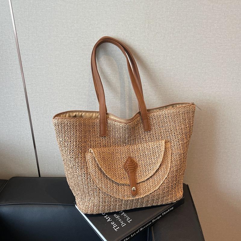 Woven Straw Bag Women's Large-capacity New Summer Versatile Shoulder Tote Bag Vacation Wind Beach Bag