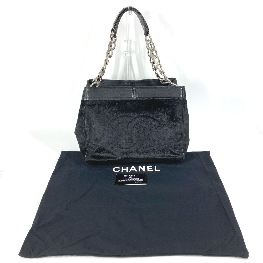 CHANEL Shoulder Bag Hand Bag Tote Bag Pony-Hair / Leather Black