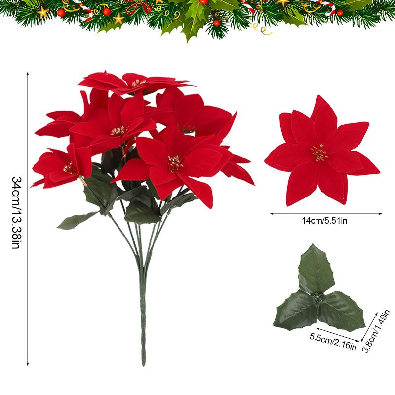1-5 Bundles Artificial Christmas Flower Red Poinsettia Bouquets for Christmas Home Garden Table Vase Decoration Wedding Flowers