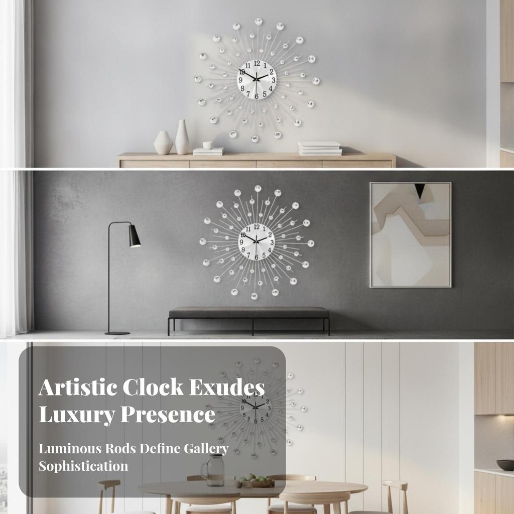 Modern Wall Clock | Brushed Silver Finish, with Gem Accents, for